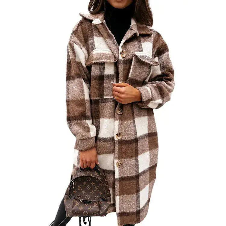 Women Plaid Overcoat