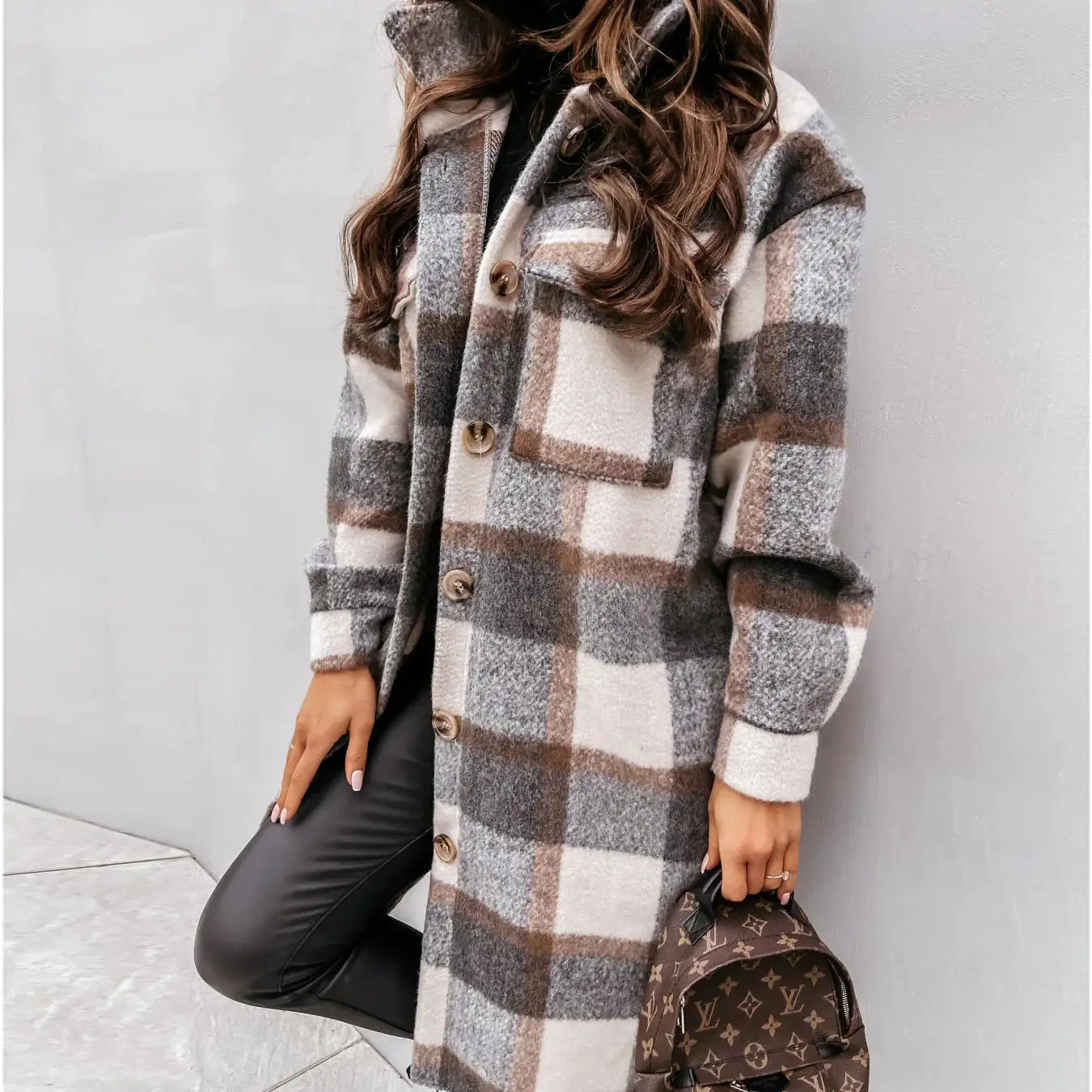 Women Plaid Overcoat