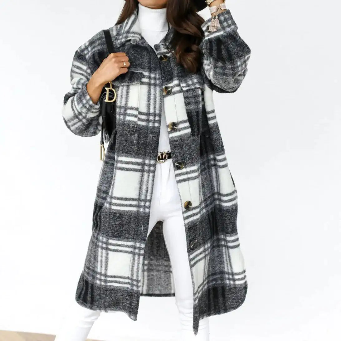 Women Plaid Overcoat