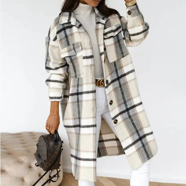 Women Plaid Overcoat