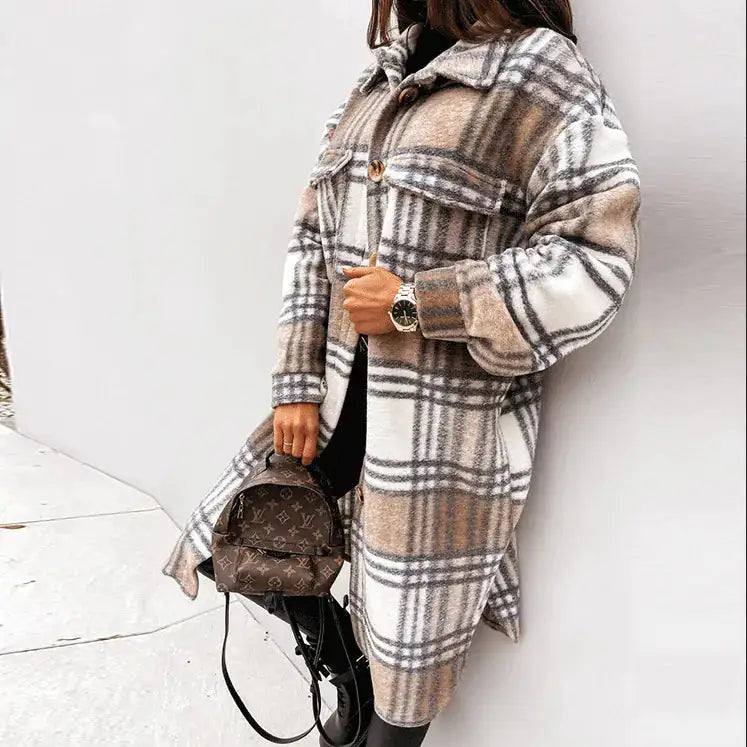 Women Plaid Overcoat